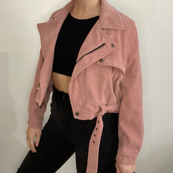 Nasty Gal Jackets & Blazers - Baby Pink Corduroy Biker Moto Jacket
